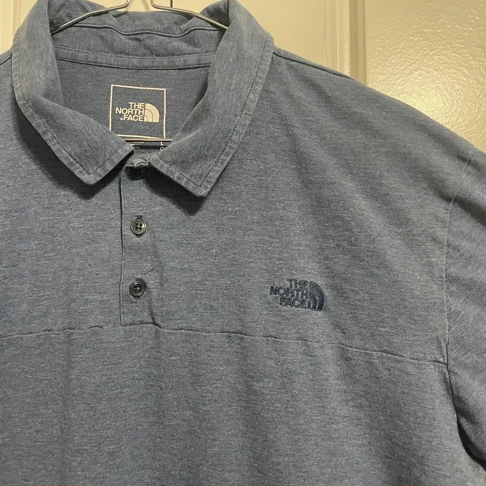 The North Face Men's Polo Shirt Large Navy Short Sleeve Snap Front FlashDry Logo